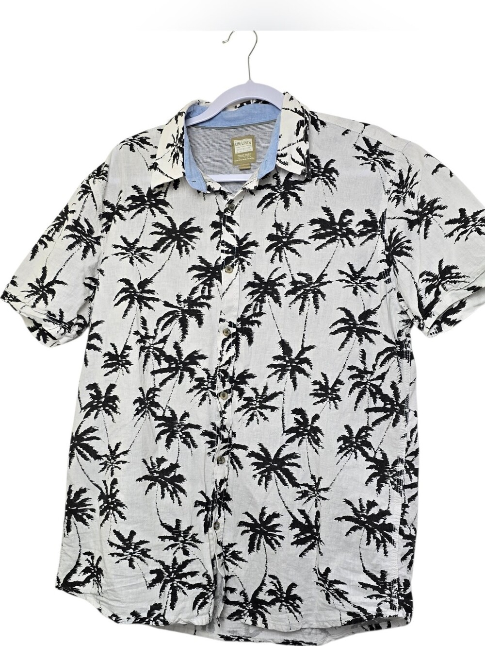 Point Zero Linen Collection Hawaiian Shirt Button Down Men's Large Tropical